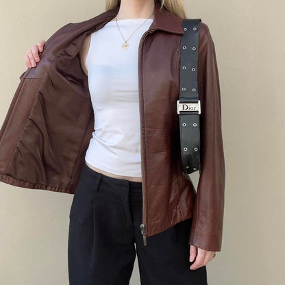 Vintage 00s rust brown leather jacket