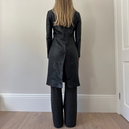 Vintage black leather trench coat