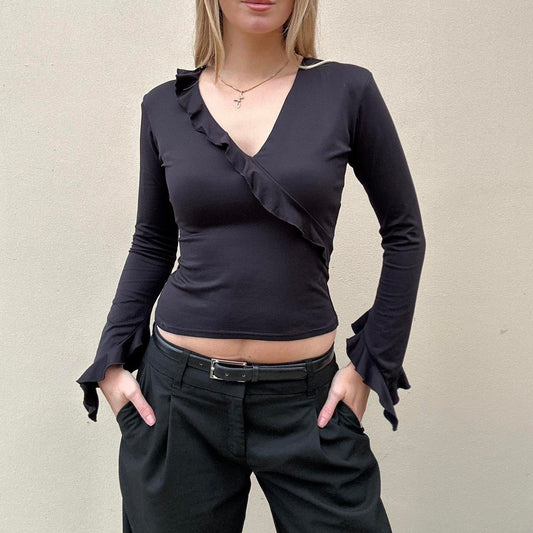 Vintage black ruffle top