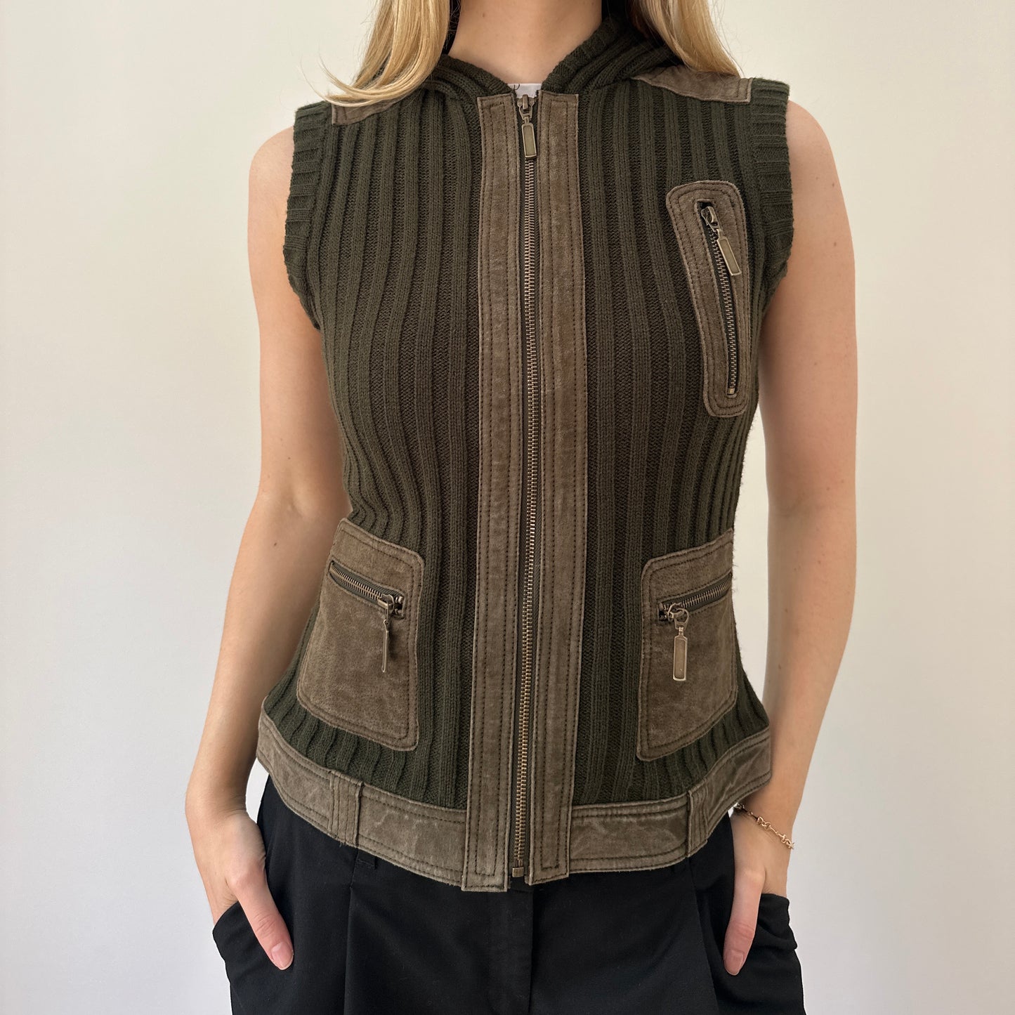 Vintage suede & knit gilet