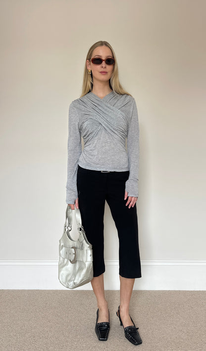 00s Grey Drape Long-sleeve Top