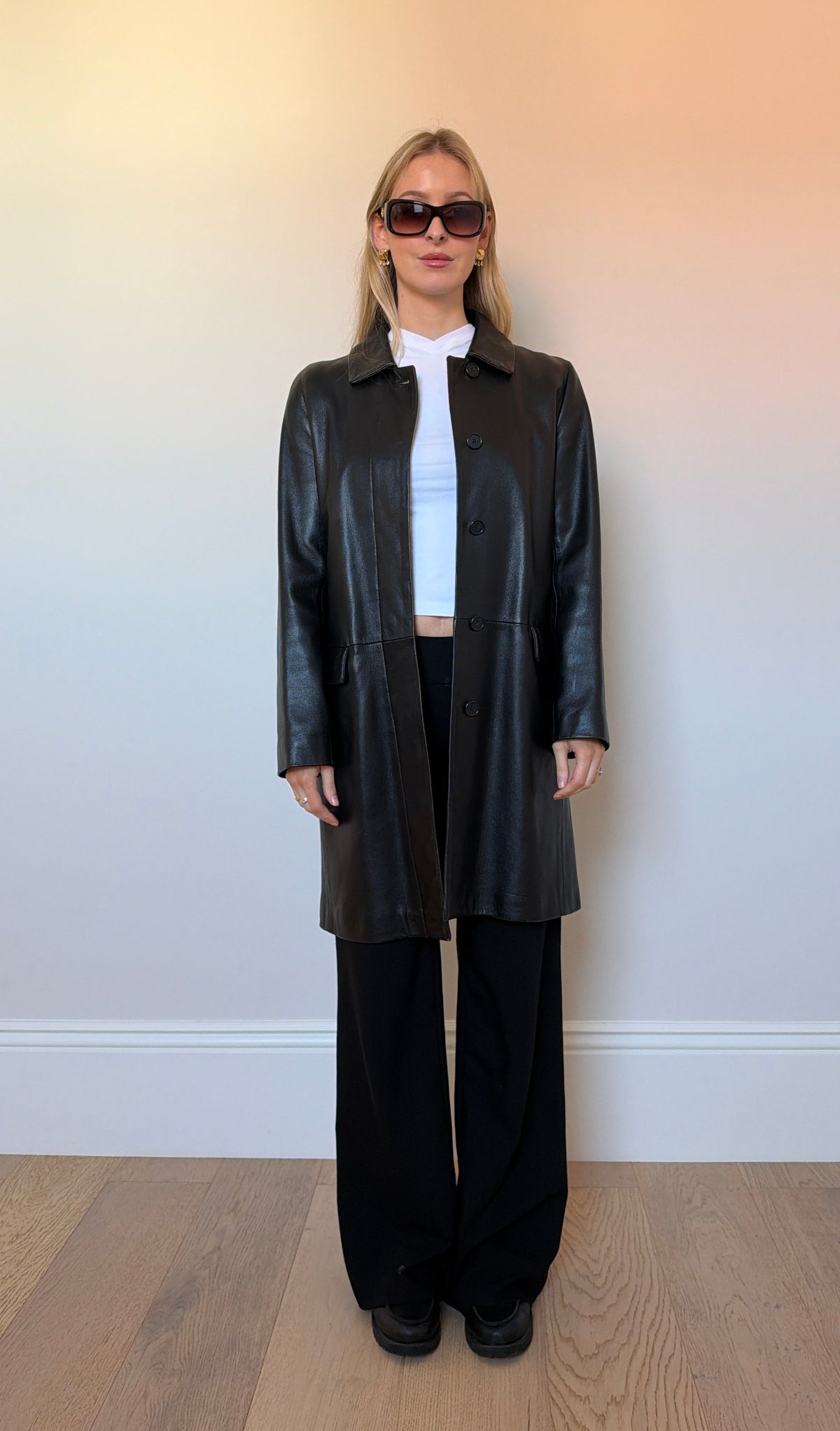 Vintage black leather trench coat