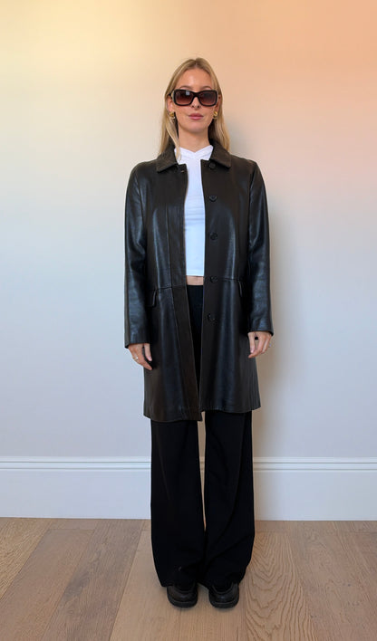 Vintage black leather trench coat