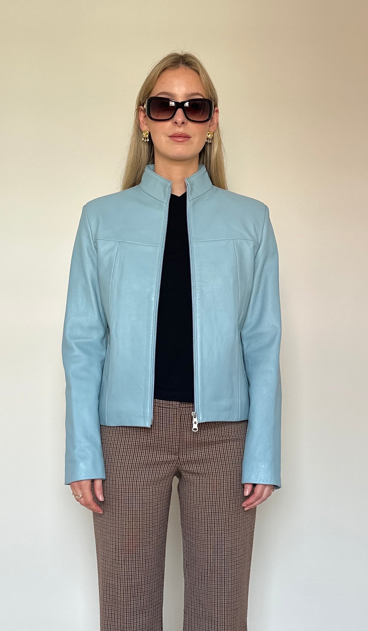 Vintage sky blue leather jacket