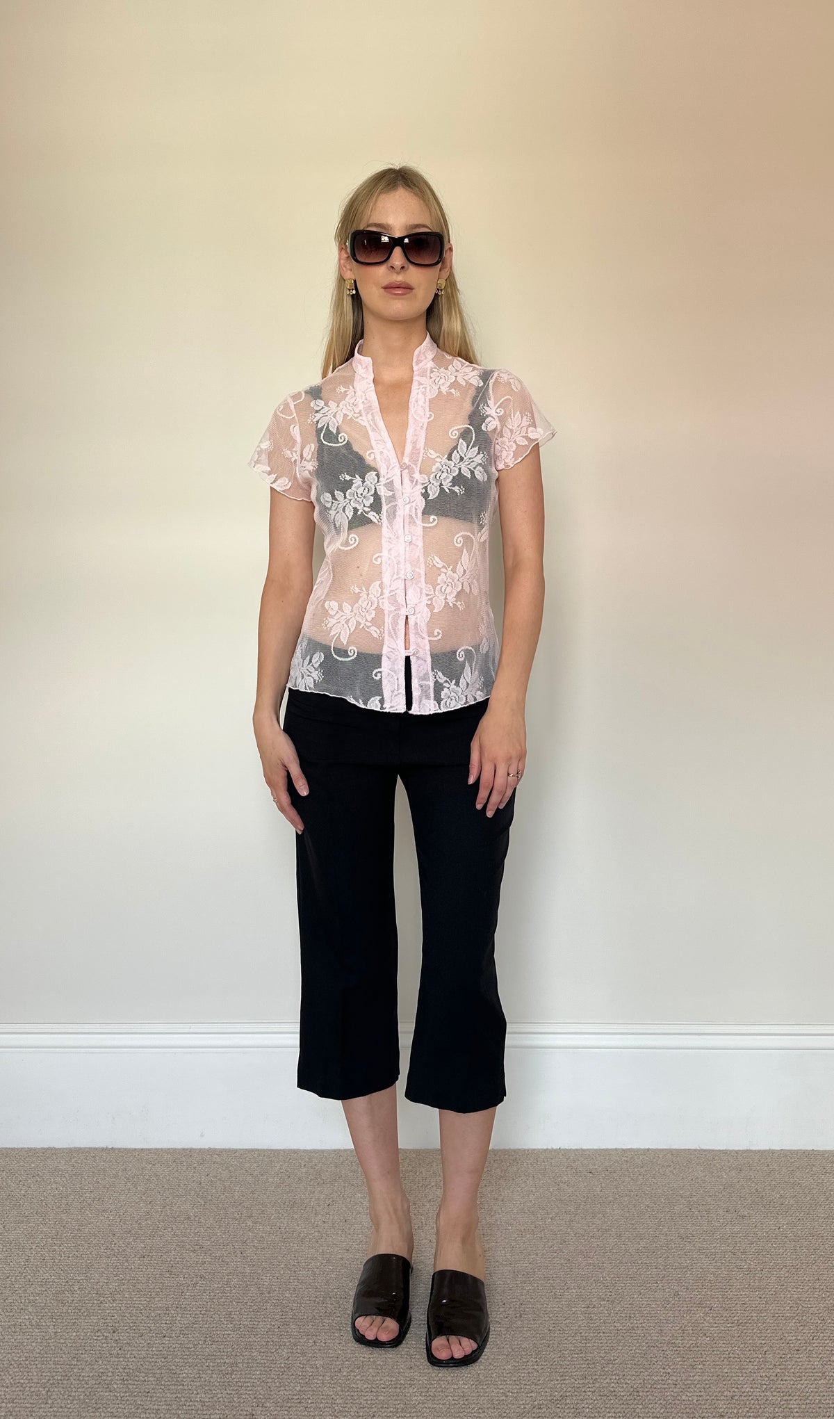 Vintage baby pink lace blouse