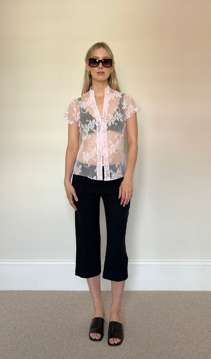 Vintage baby pink lace blouse