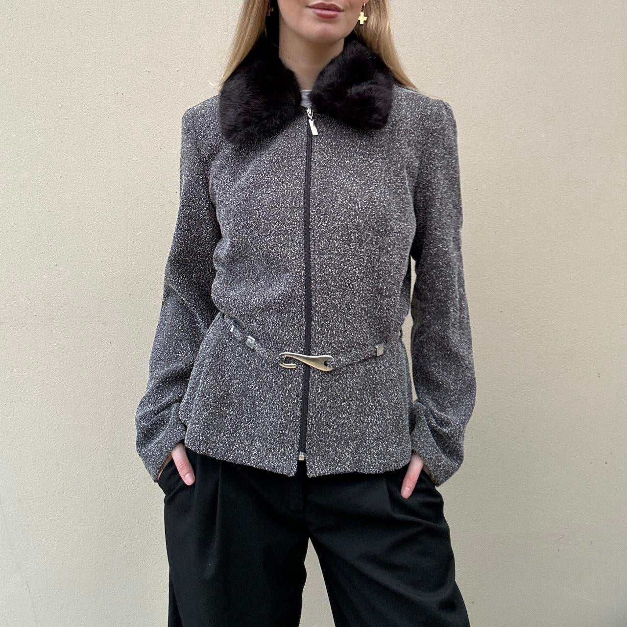 Vintage fur collar & buckle jacket