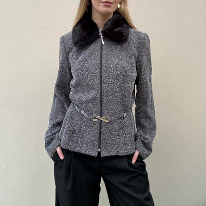 Vintage fur collar & buckle jacket