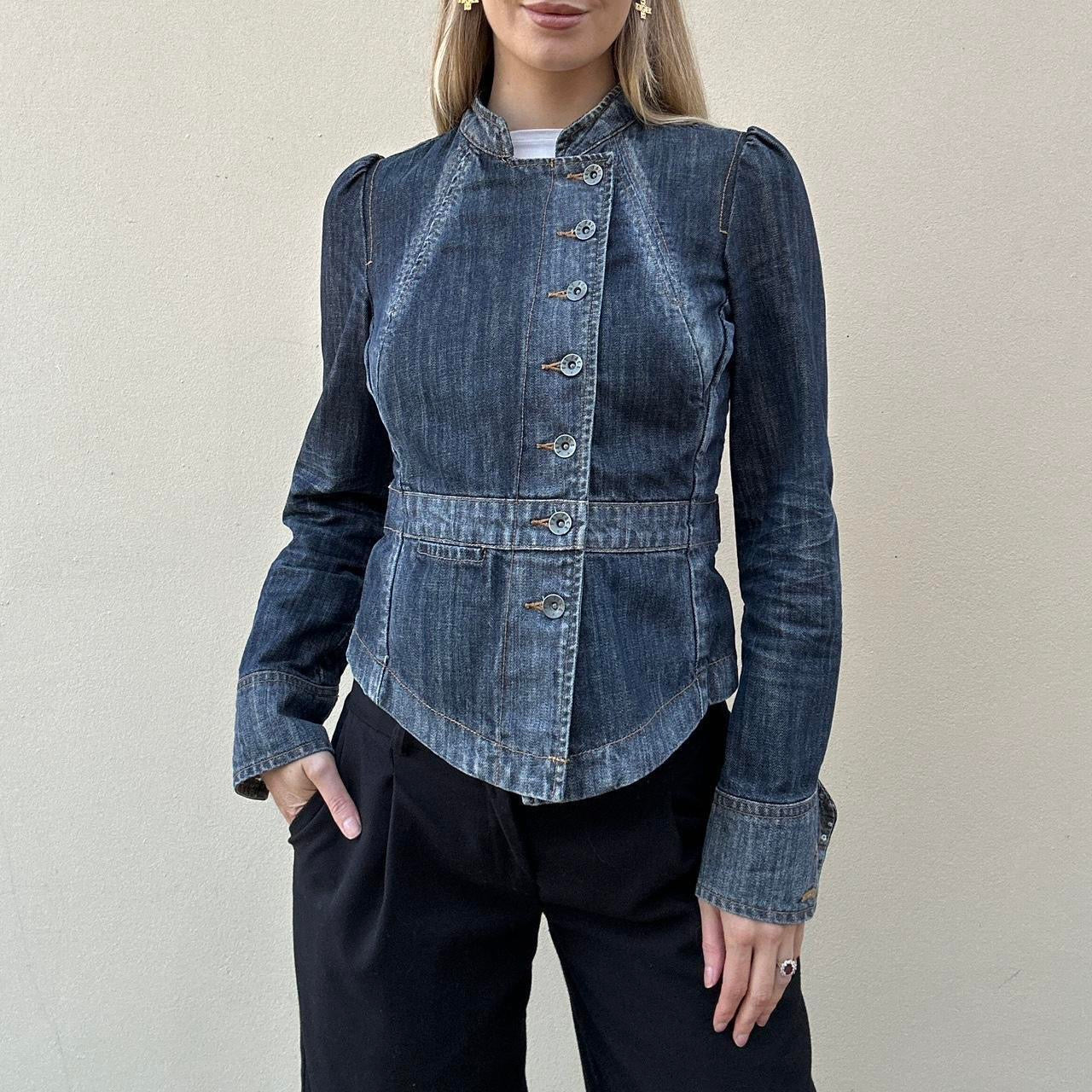 Vintage 00s denim asymmetric button jacket