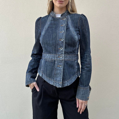 Vintage 00s denim asymmetric button jacket