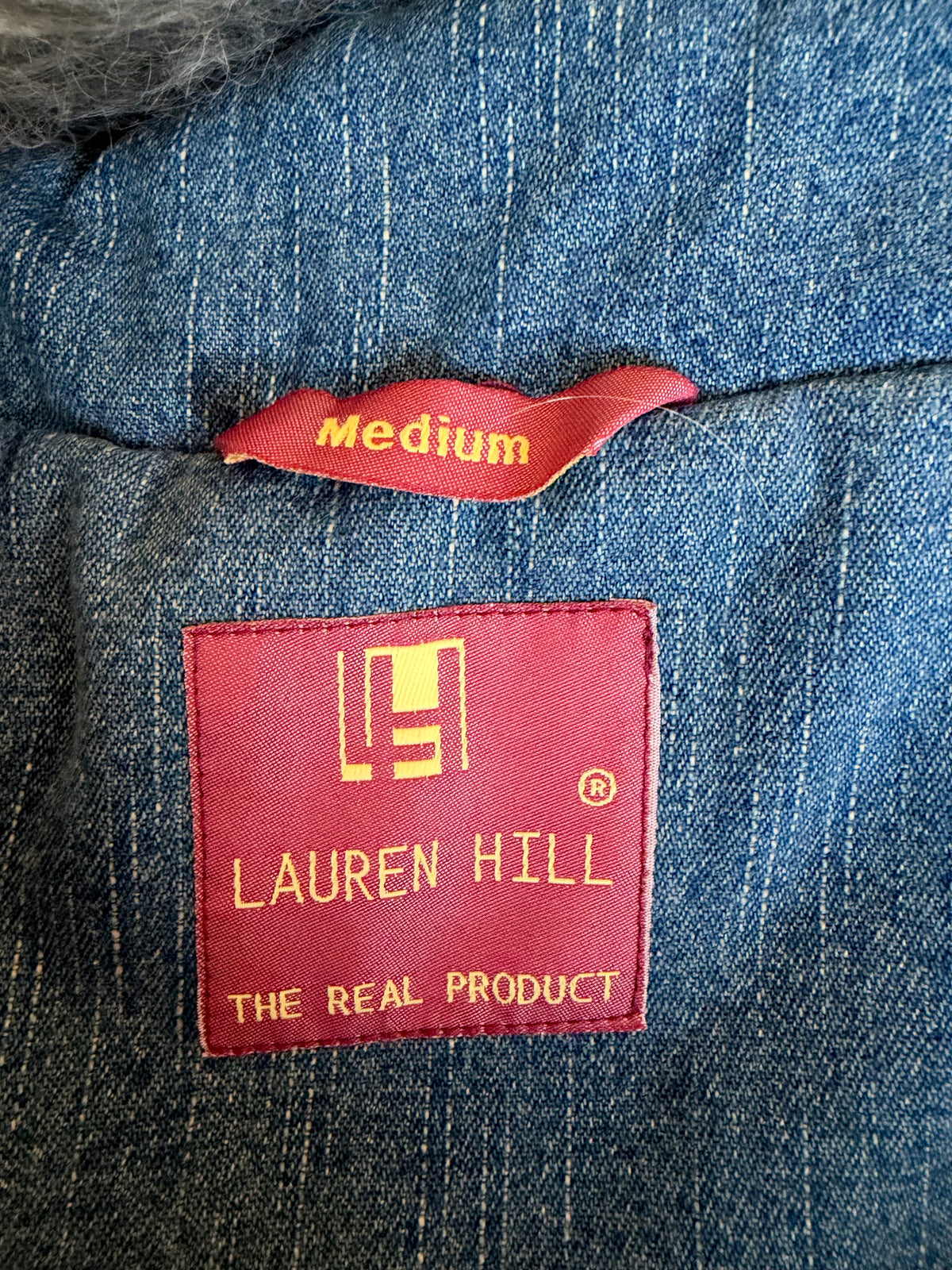 Vintage denim mongolian fur puffer coat