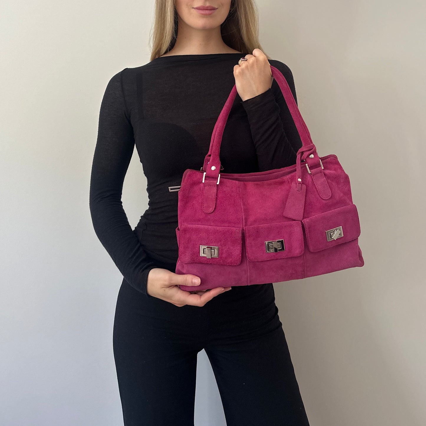 Vintage pink suede bag