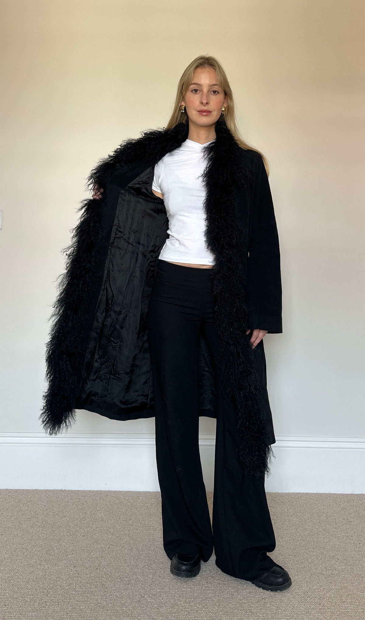 Vintage black mongolian fur coat