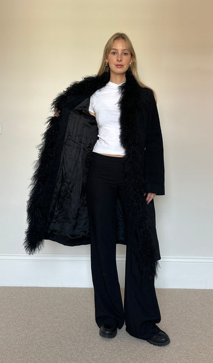 Vintage black mongolian fur coat
