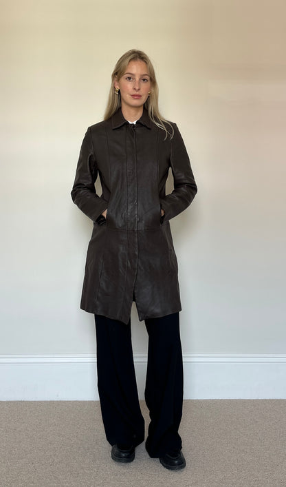 Vintage brown leather trench coat