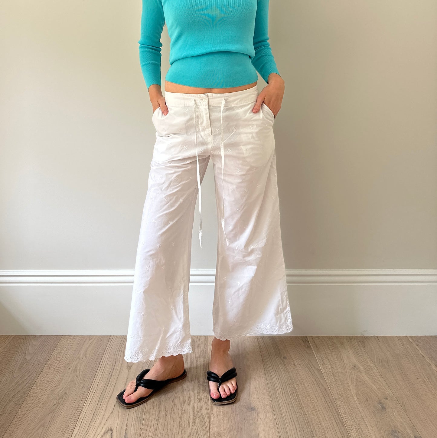 Vintage white embroidered trousers
