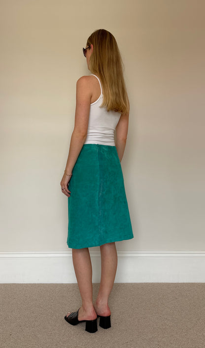 Vintage Turquoise suede midi skirt