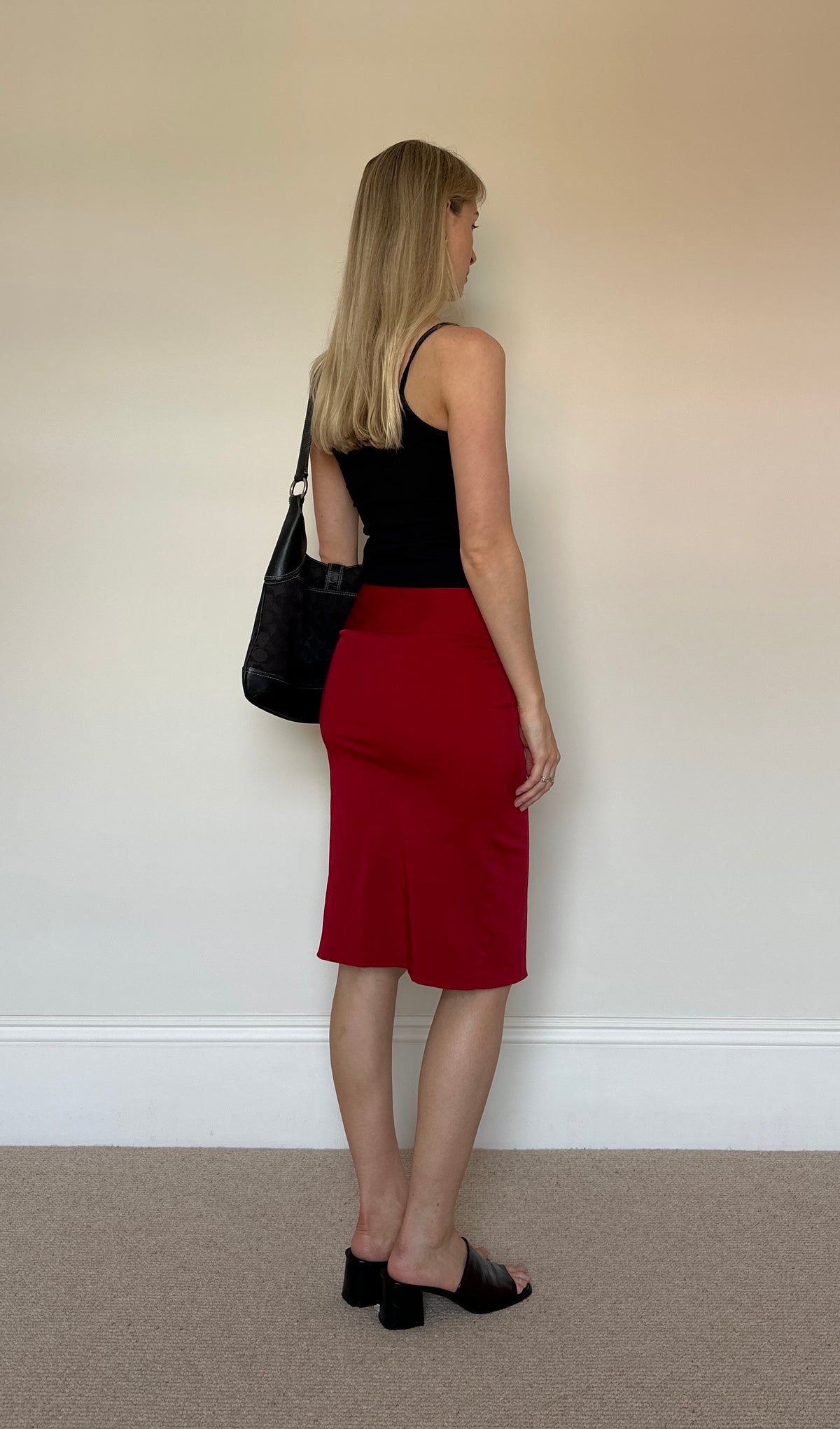 Vintage red buckle midi skirt