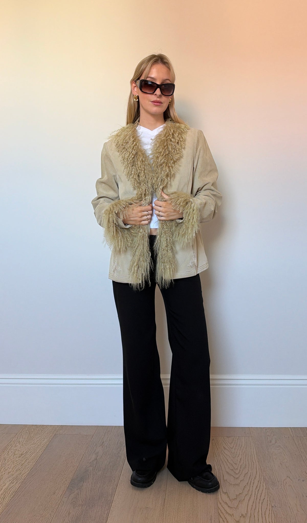 Vintage camel mongolian fur jacket