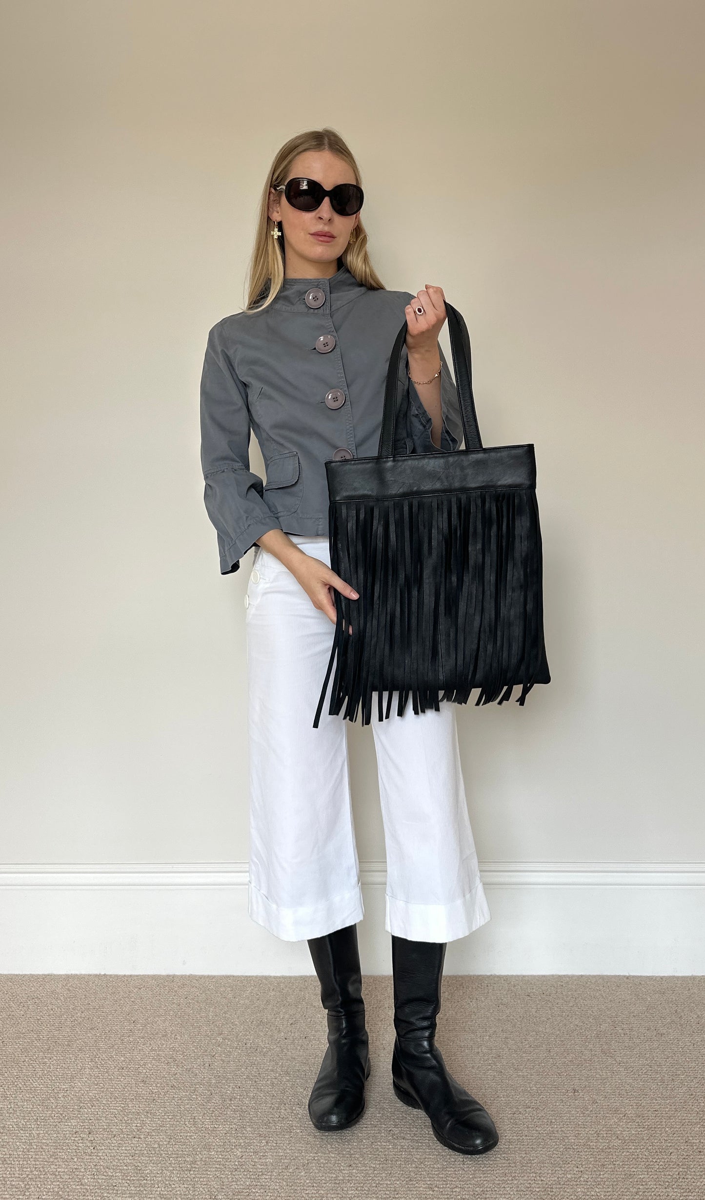 Vintage leather tassle bag