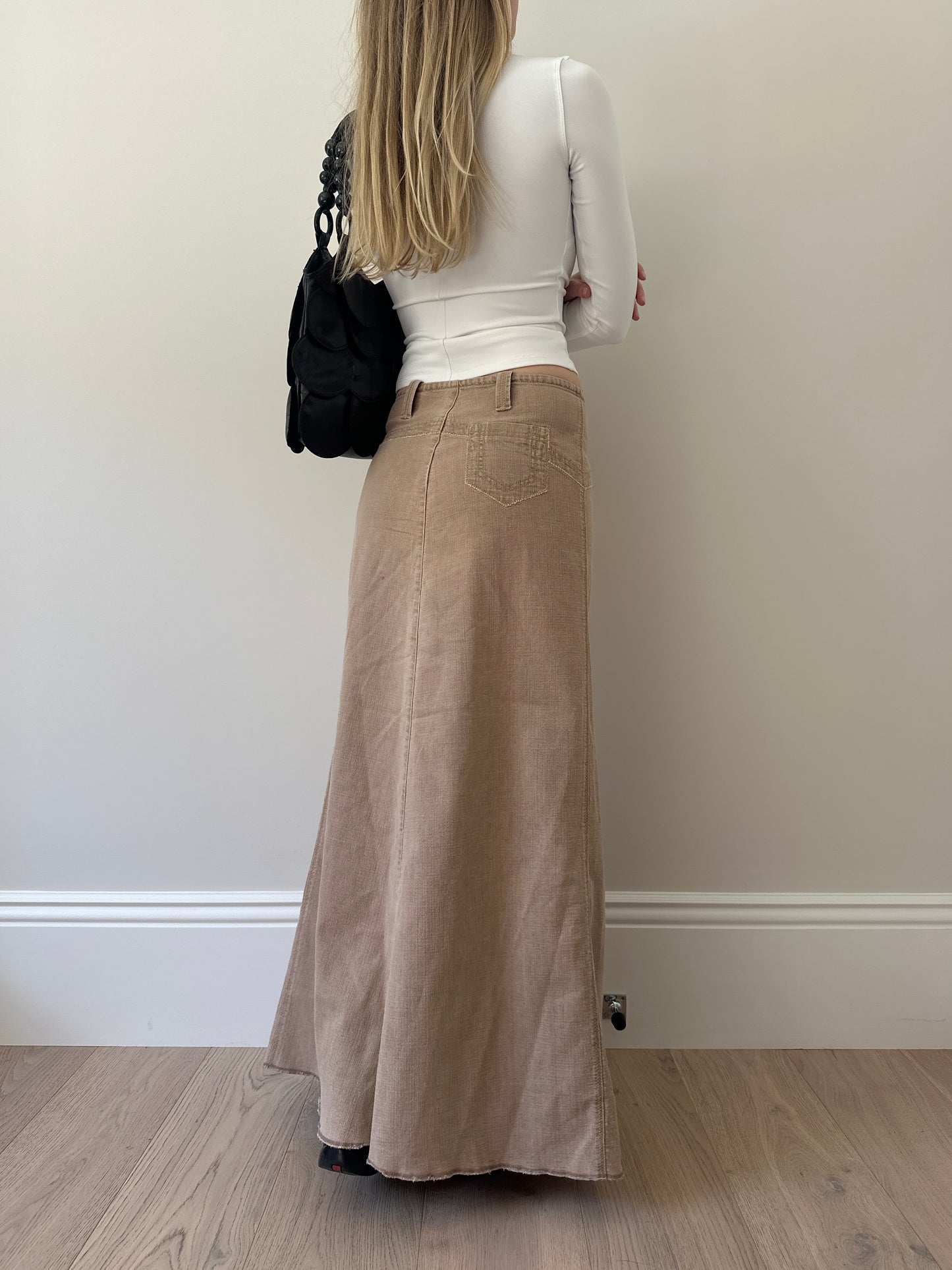 Vintage sand denim maxi skirt