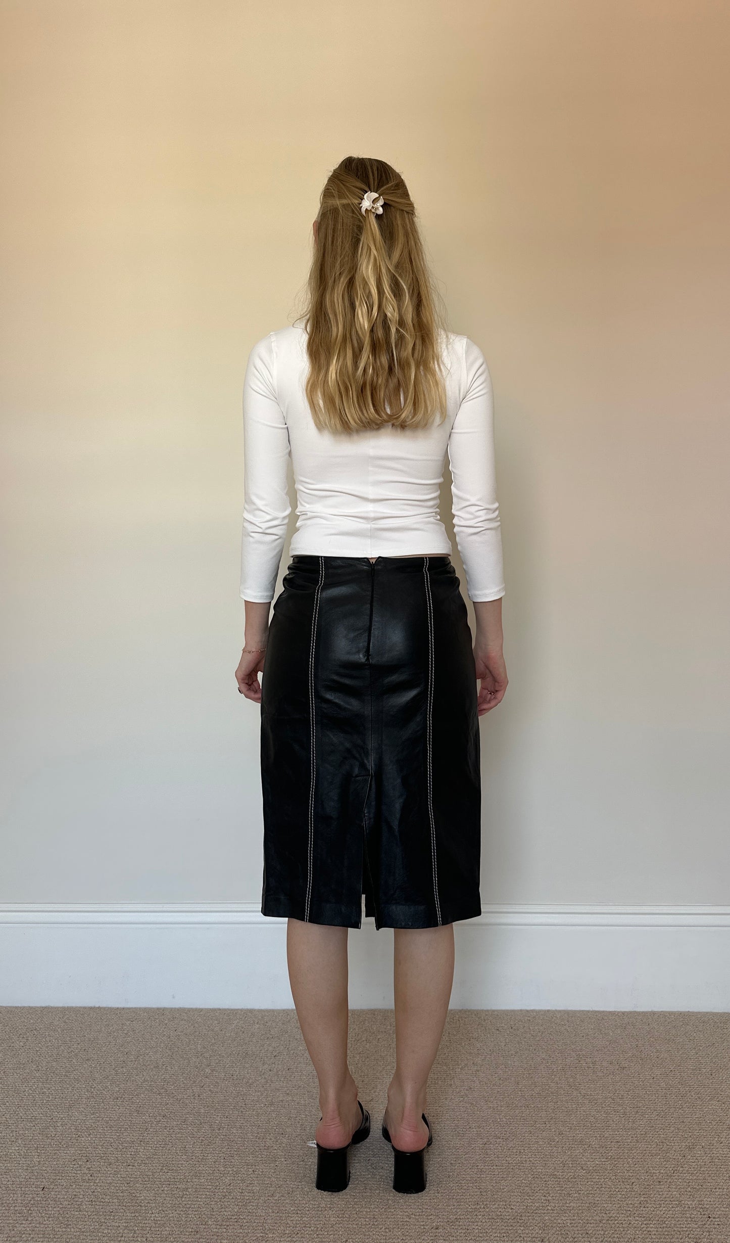 Vintage real leather midi skirt