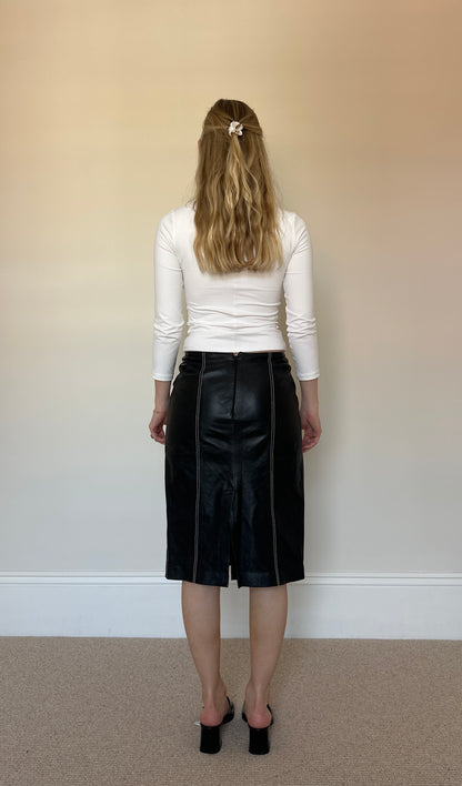 Vintage real leather midi skirt