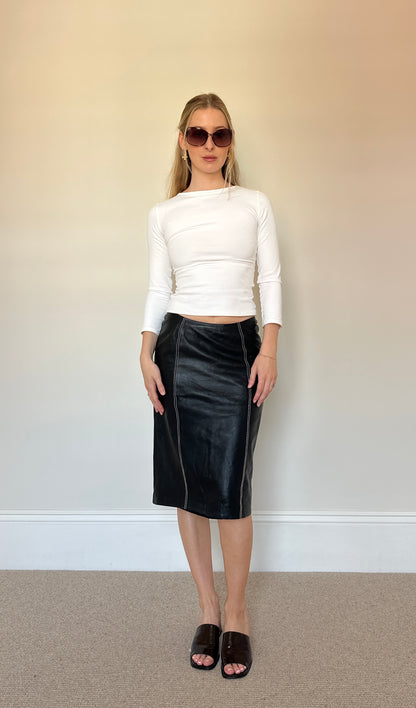 Vintage real leather midi skirt