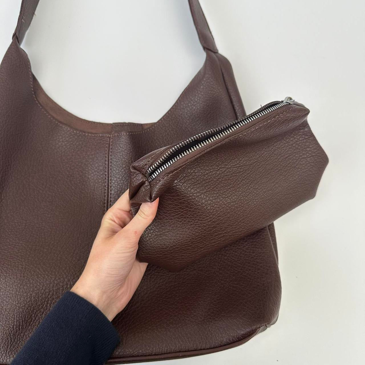 Brown leather slouch bag