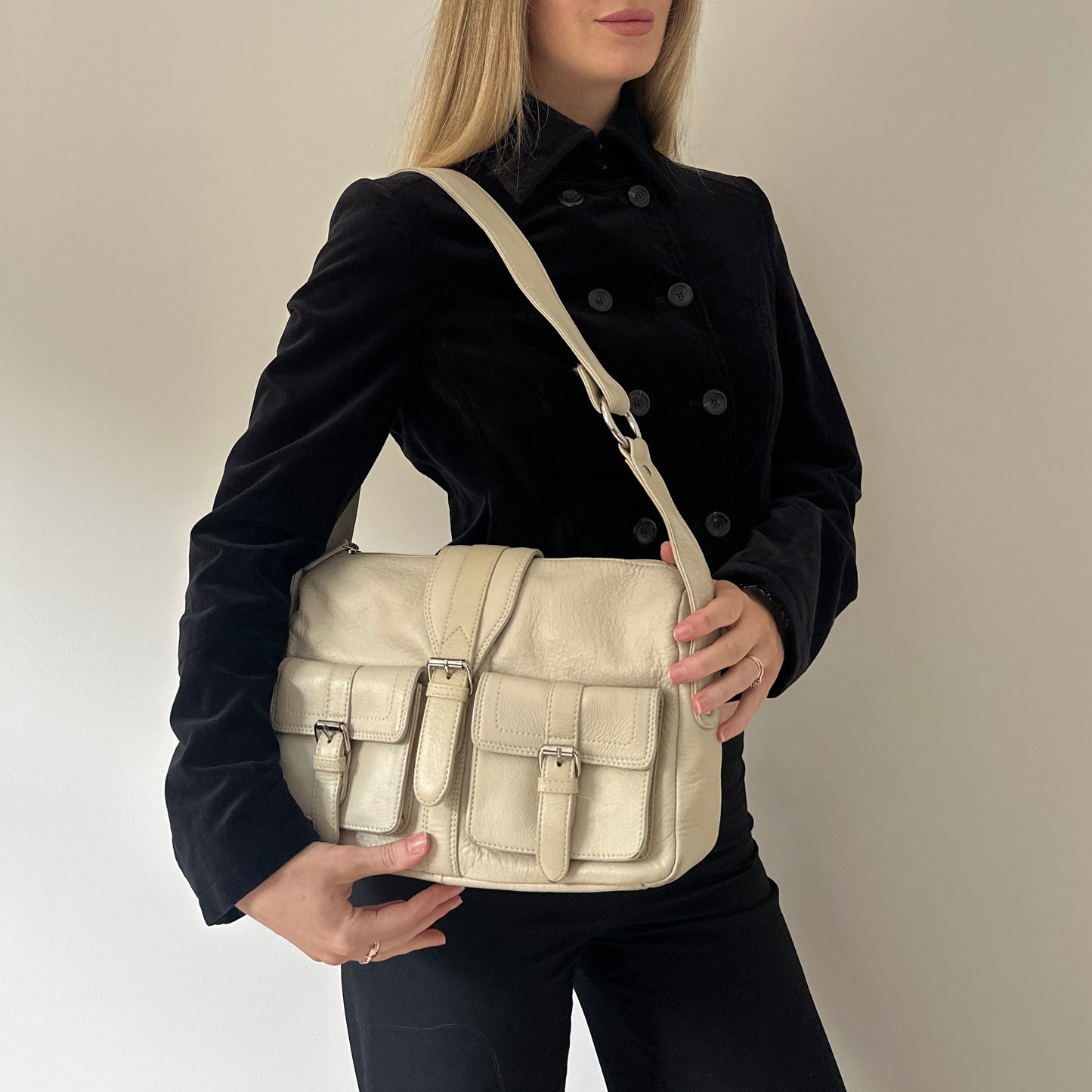 Vintage cream leather satchel bag