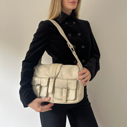 Vintage cream leather satchel bag