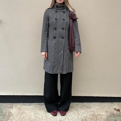 Vintage herringbone funnel neck coat