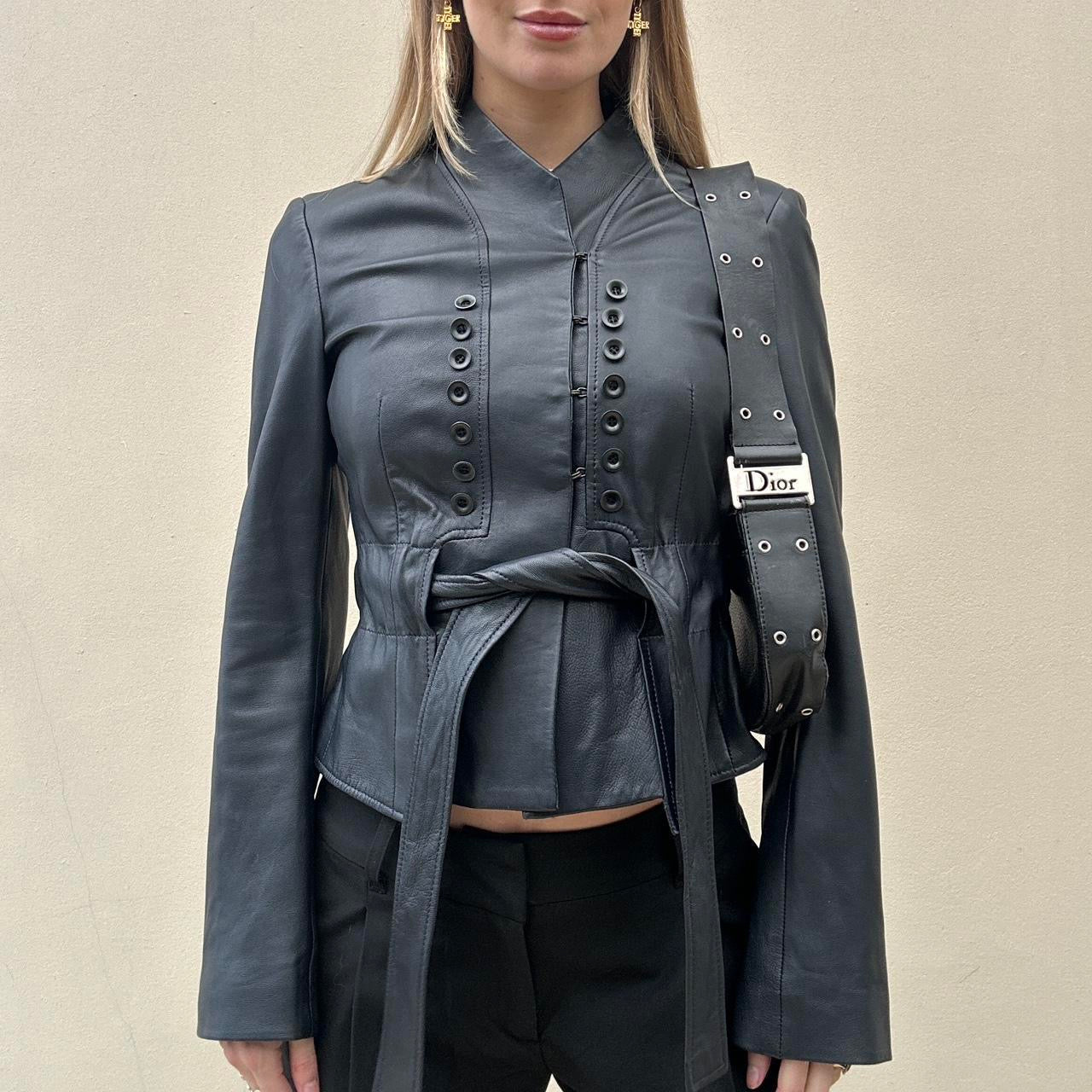 Vintage 00s button leather jacket