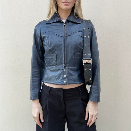 Vintage 00s navy leather jacket