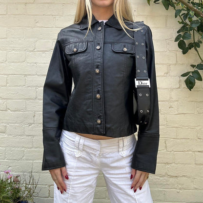 Vintage 00s black leather button up jacket