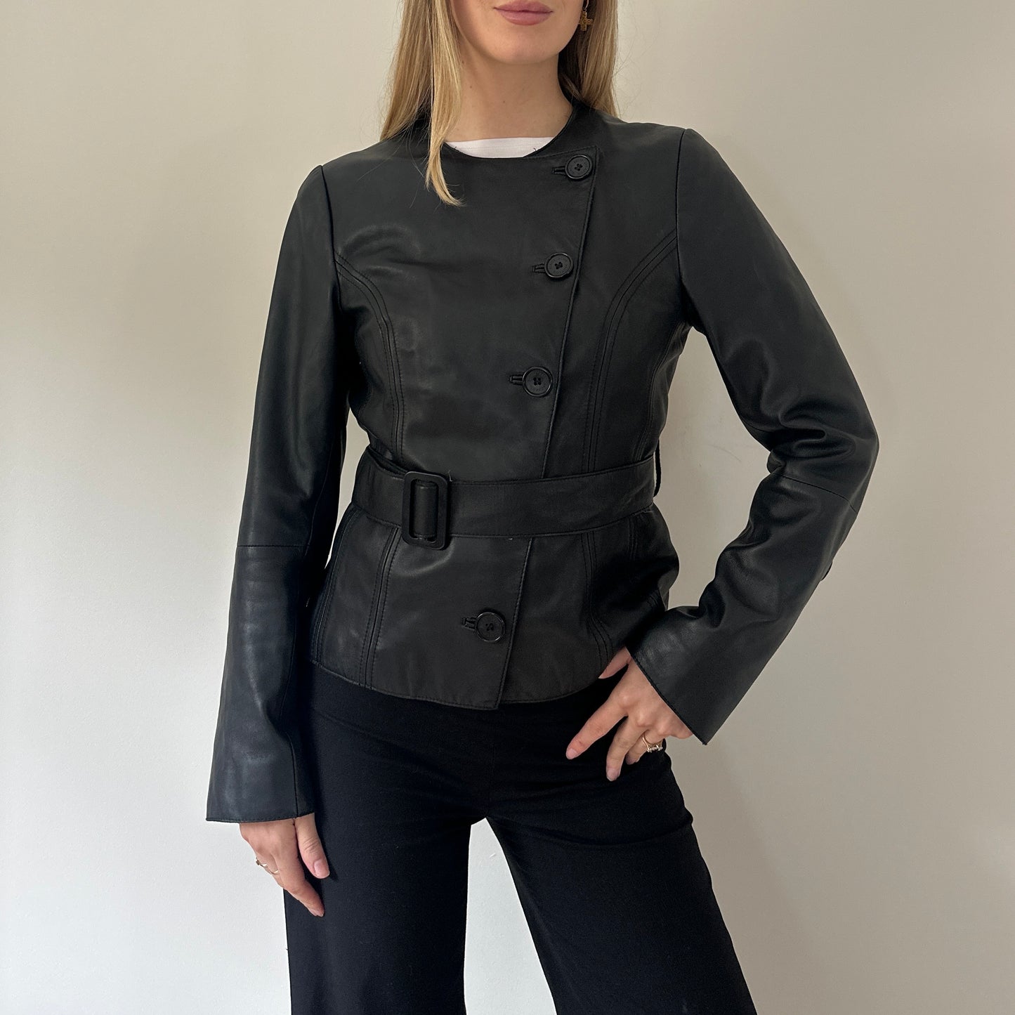 Vintage leather asymmetrical jacket