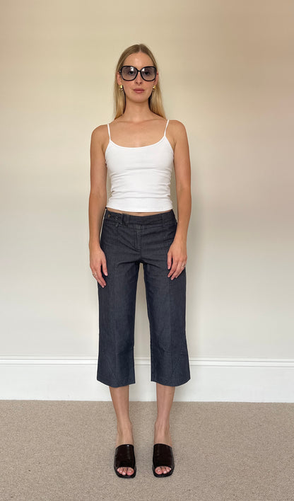 Vintage denim buckle capris