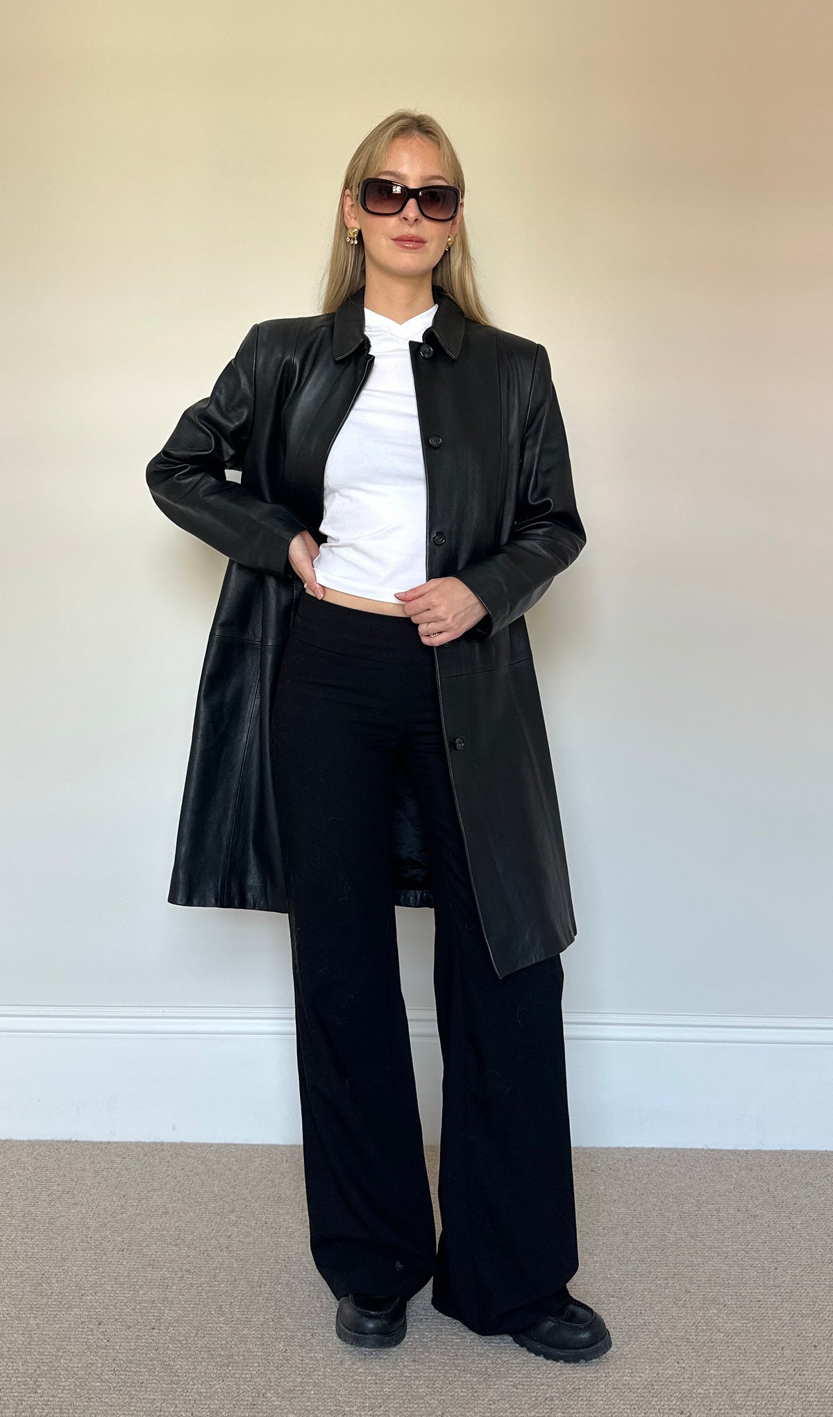 Vintage black leather trench coat