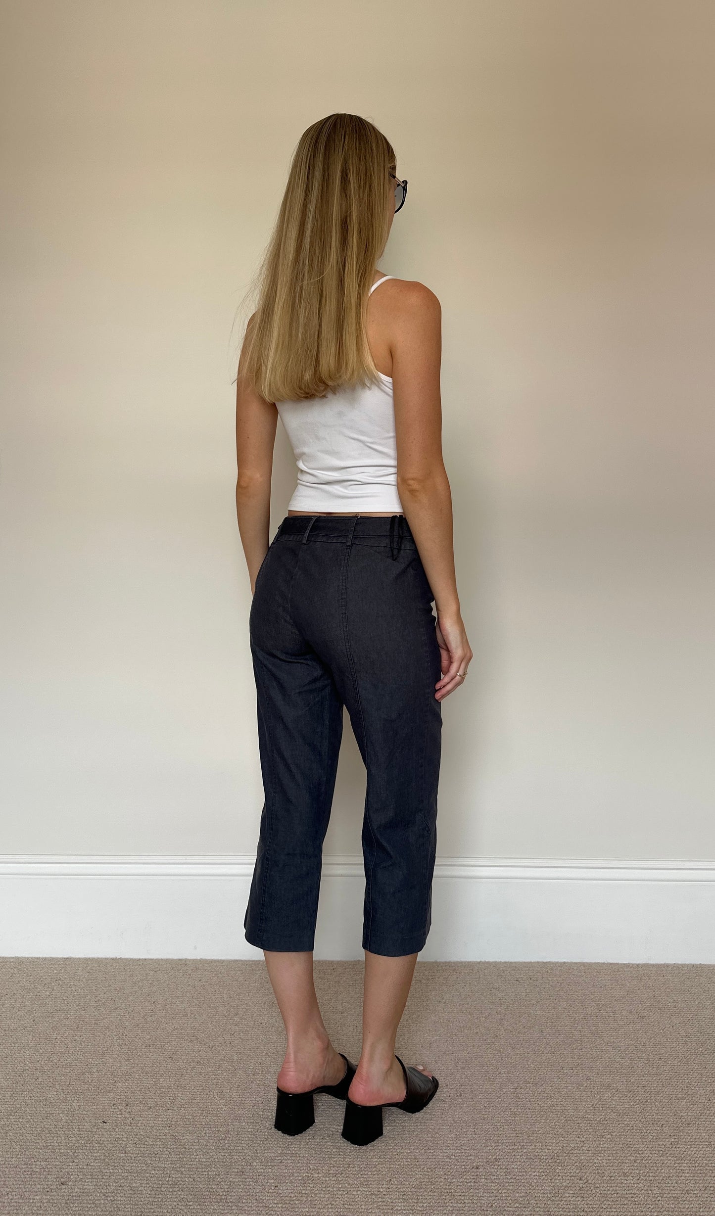 Vintage denim buckle capris