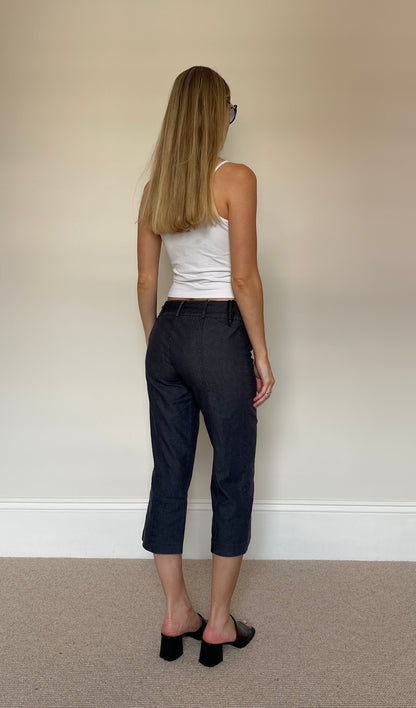 Vintage denim buckle capris