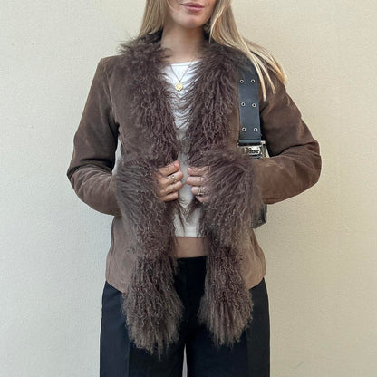 Vintage 00s chocolate brown afghan coat