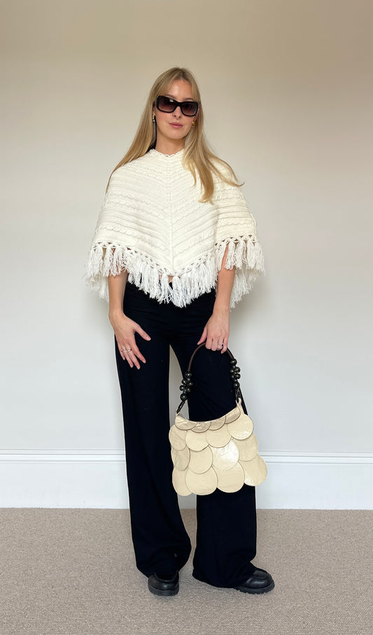 Vintage cream Tassle poncho