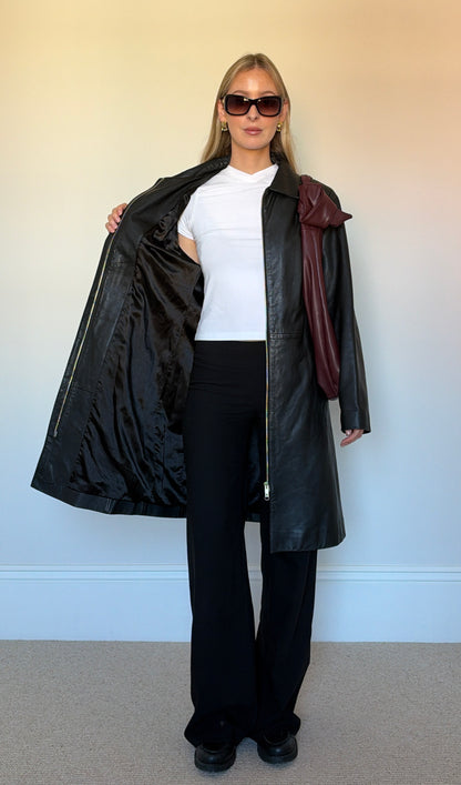 Vintage black leather trench coat
