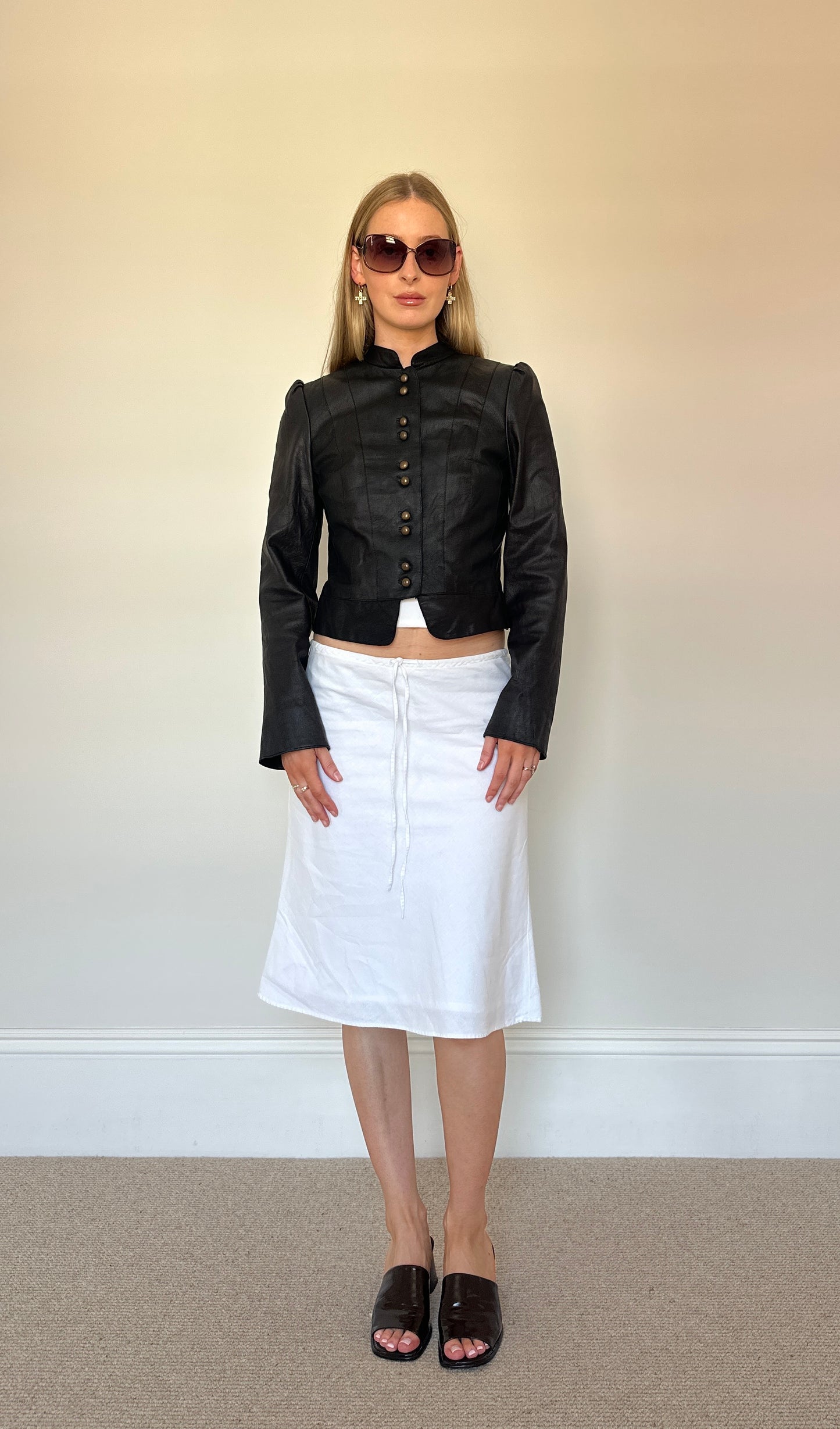 Black leather military jacket