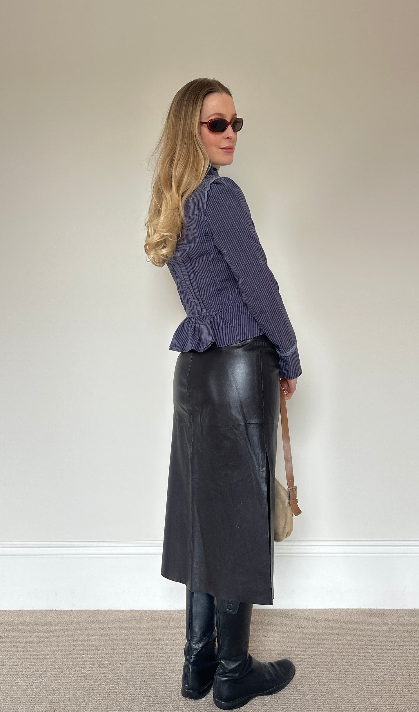 Vintage blue pinstripe hook & eye jacket