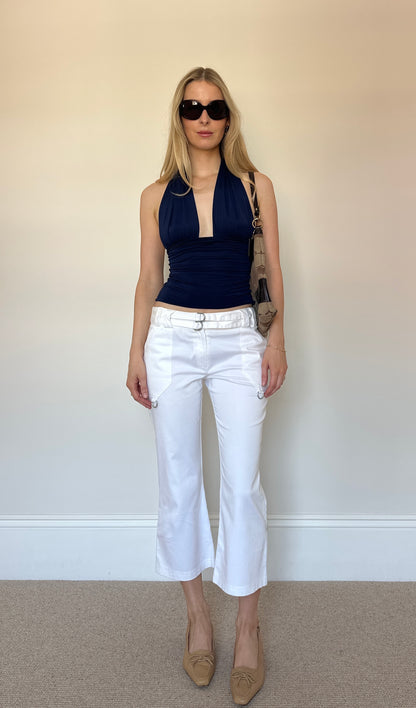 Vintage buckle white capris