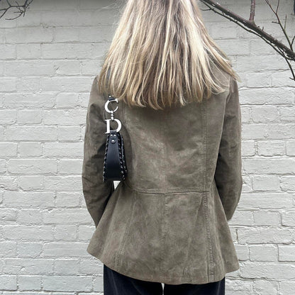 Vintage khaki Mongolian fur & genuine suede jacket