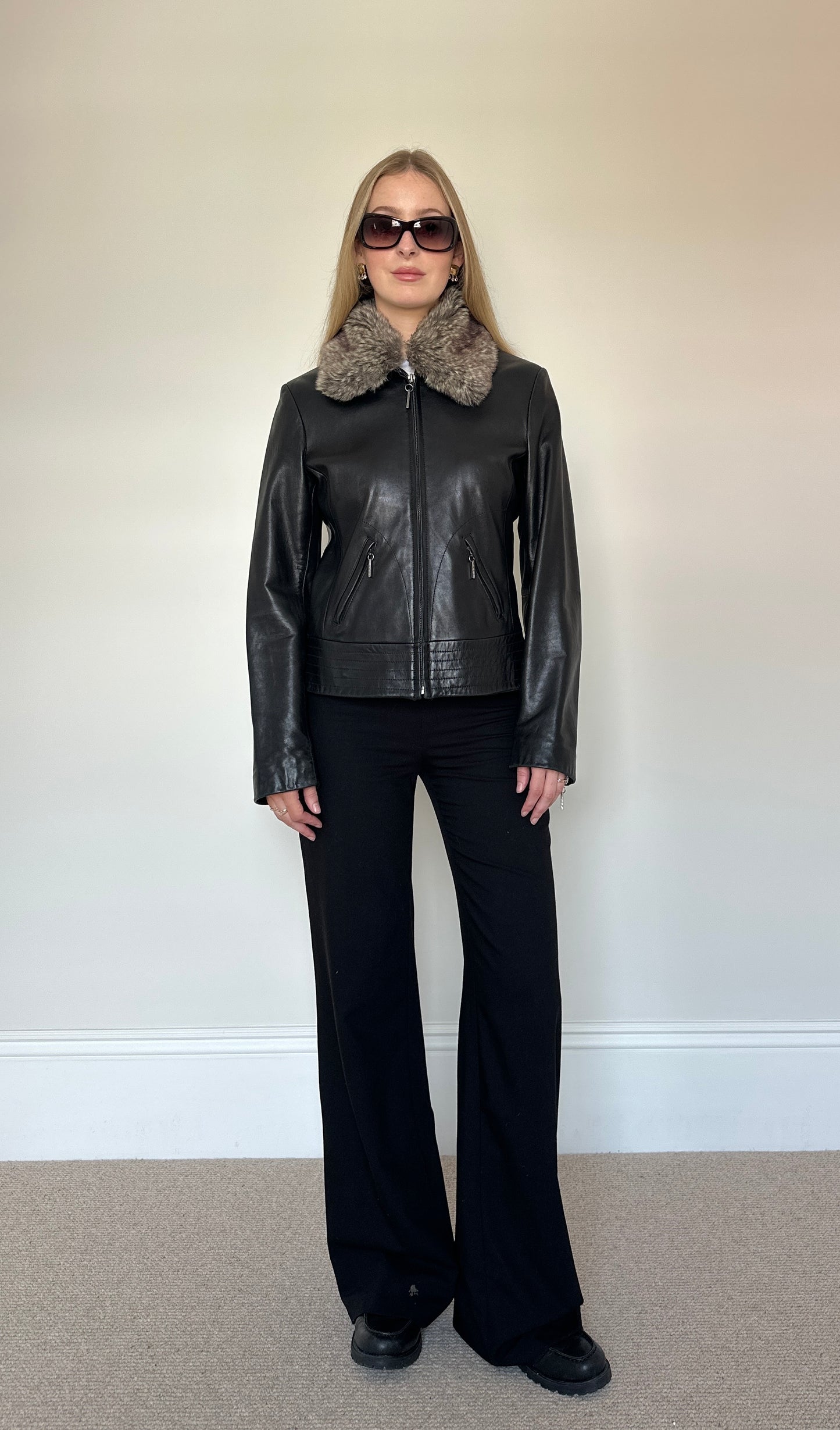 Vintage leather & faux fur jacket