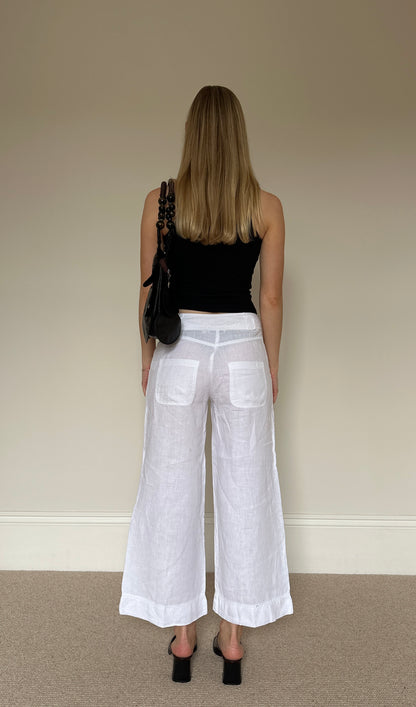 Vintage White Linen Capri Trousers