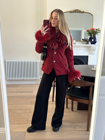 Vintage burgundy fur puffer coat